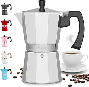 Zulay Kitchen Stovetop Espresso Maker - Moka Pot Percolator Coffee Maker for Classic Cuban & Italian Style Espresso - Portable Coffee Maker for Camping & Travel - Moka Pot 3 Espresso Cups - (Silver)