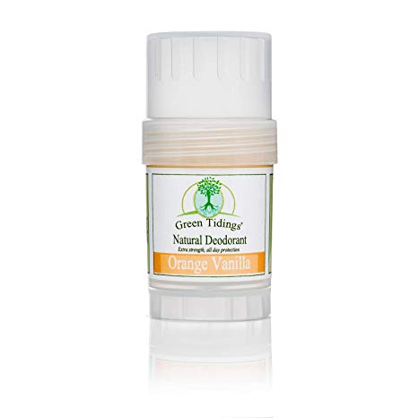 Green Tidings Natural Deodorant - Orange Vanilla 1 oz. - Extra Strength, All Day Protection - Vegan - Cruelty-Free - Aluminum Free - Paraben Free - Non-Toxic - Solid Lotion Bar Tube