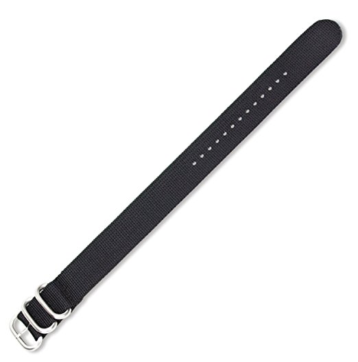 18mm Military RAF Style Ballistic Nylon Watch Band - Black