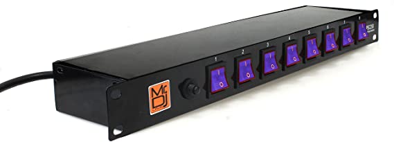 Mr. Dj PSC350 8 Channel Power Strip with Lighted Blue Toggles ON/OFF Panel