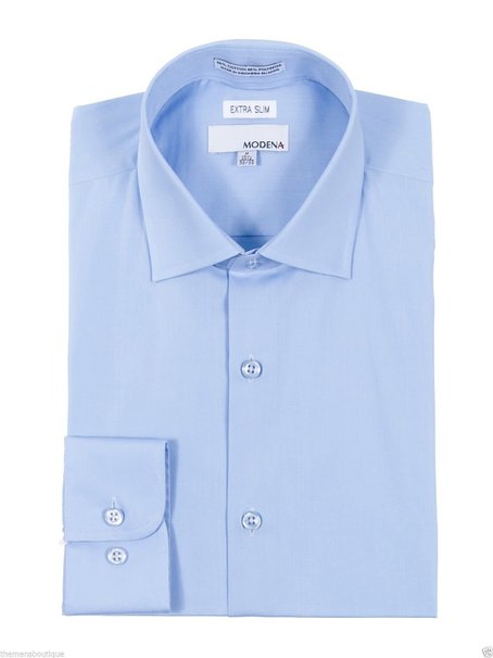 Modena Men's Extra Slim Fit Long Sleeve Solid Dress Shirt - Colors - All Sizes