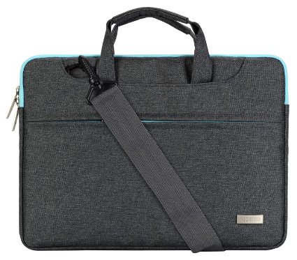Mosiso Laptop Sleeve Case, Polyester Shoulder Briefcase Handbag for 15-15.6 Inch Laptops/MacBook Air & Pro with Back Belt for trolly case (Internal Dimensions: 15.16 x 0.79 x 10.63 inches), Gray