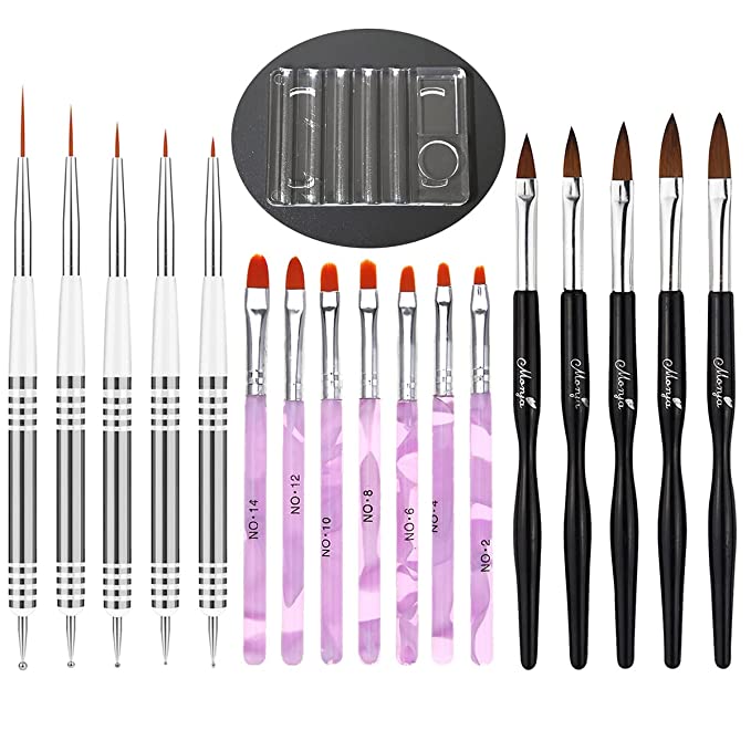 Nail Brushes for Nail Art Tools,TYLCC 5 Pcs Double Ended Fine Nail Liner Brush Nail Dotting Pen,5 Pcs 3D Nail Extension Brushes,7 Pcs UV Gel Nail Art Brushes,Comes With Acrylic Nail Art Palette