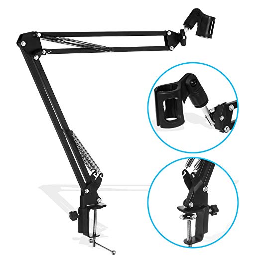 LIVIVO ® Professional Adjustable Microphone Desktop Arm –Folding Scissor Suspension Stand Holder/Shock Mount/Adjustable w Solid Boom Mic Clip – Perfect for Mounting on Desk Table Top for Recording