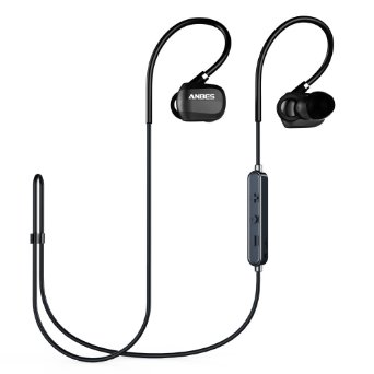 [Upgrade] Bluetooth Headphones,ANBES V4.1 Wireless Bluetooth Sport Stereo Earpiece APT-X In-Ear Noise Cancelling Sweatproof Headset /Earphone/Earbuds with Memory Metal Ear Hooks Built-in Mic (Black)