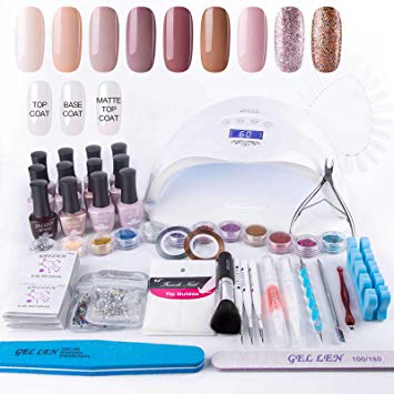 Gellen Home Nail Gel Starter Kit with Holiday Gift Bag 48W Nail Lamp, Selected 9 Colors Top Coat Base Coat, Luxury Manicure Tools Popular Nail Art Decorations #1