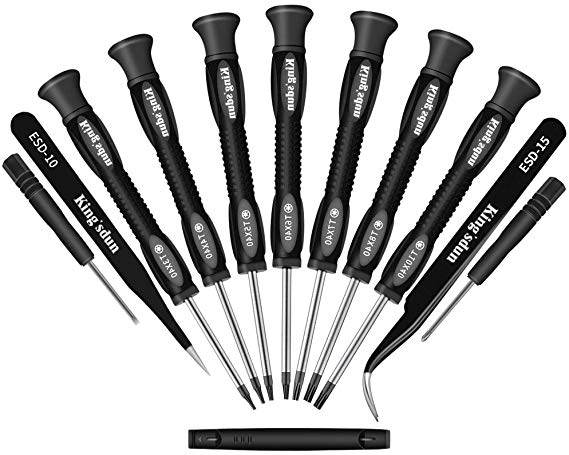 Kingsdun 12 in 1 Torx Screwdriver Sets with T3 T4 T5 T6 T7 T8 T10 Magnetic Screwdrivers Precision Torx Repair Kit, ESD Tweezers & Philip Slotted Magnetic Screwdrivers for Phone/Mac/Computer/Xbox/PS4