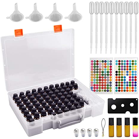 Essential Oil Storage Case Contains 73 Bottles and accessories with Stickers, Opener, Funnels, Pipettes, Bottles Organizer Holder for Young Living, Plant Therapy & Doterra by ALCYON