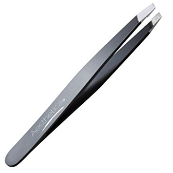 Aesthetica Pro-Series Angled Tweezers - Professional Stainless Steel Precision Slant Tip Tweezer - Perfect for Eyebrows, Chin and Unwanted Hair