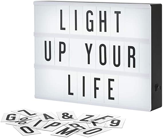 My Cinema Lightbox The Original LED Marquee Light Box with 100 Letters & Numbers, USB and Built-in Storage, A4 Size 9x12, Black Shell, Cool White Illuminated Sign