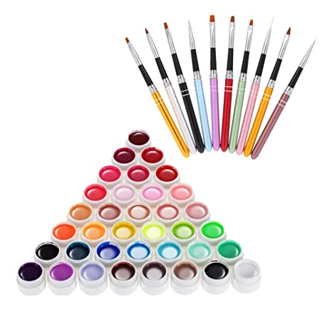 Anself 36 Colors Gel Polish Set & 10pcs Acrylic Nail Brushes, Pigment UV Gel Set and Nail Art Pen Liner for UV Gel Drawing Decoration Kit