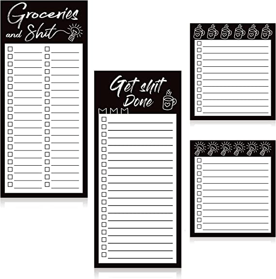 4 Pieces Magnetic Grocery List Pads Magnet To-Do List Notepads Magnetic Refrigerator Memo Pad Funny Shopping List Reminders Tear Off Grocery Notepad, 2 Sizes (Classic Style)