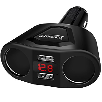 USB Car Charger, Topoint Multiple Ports Phone Car Charger 12V/24V 120W Dual USB Ports 3.1A with 2 Socket Cigarette Lighter Splitter