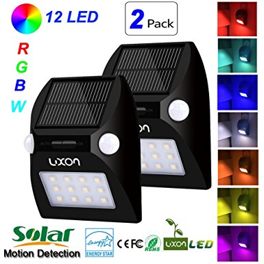 2 PACK 12 LED RGBW Outdoor Dual Motion Sensor Solar Lights for Garden,Home,Camping,Landscape,Yard,Hallway,Garage,Porch,Closet Wall Decorative Lights.