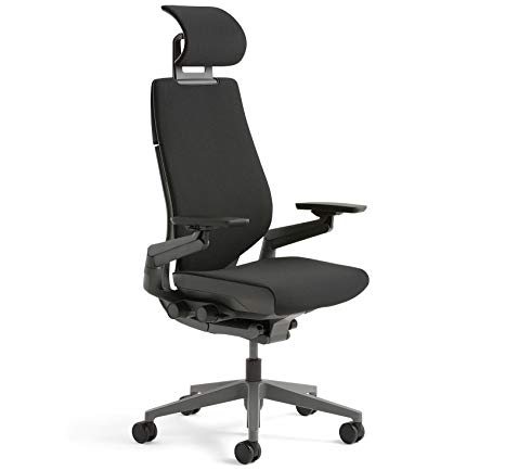 Steelcase Gesture Office Desk Chair with Headrest Plus Lumbar Support Cogent Connect Graphite Fabric Standard Black Frame