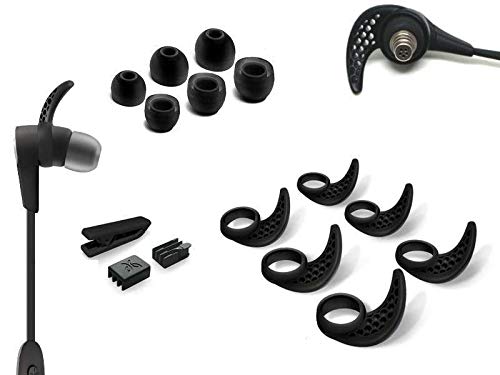Accessory Pack: 3 Pairs (SML) Soft Earbuds Tips, 3 Pairs (SML) Eartips Ear Fins Earhooks Ear Cushions, 2 Cord Clips and 1 Shirt Cable Clip for Jaybird X2 X3 Wireless Earphone Headphone