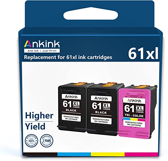 Ankink Higher Yield 61 61XL Black Color Combo Ink Cartridge （3Pack）Replacement for HP 61 HP61 XL HP61xl for Envy 4500 5530 5534 5535 Deskjet 1000 1056 1510 1512 1010 1055 OfficeJet 4630 Series Printer