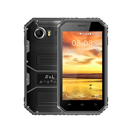 E&L W6 Unlocked Rugged Cell phone with Waterproof IP68 Dual SIM 4G Rugged Android 6.0 Smartphone for Outdoors Military Grade Phone Support Carriers(AT&T And T-Mobile Verizon) (Gray)