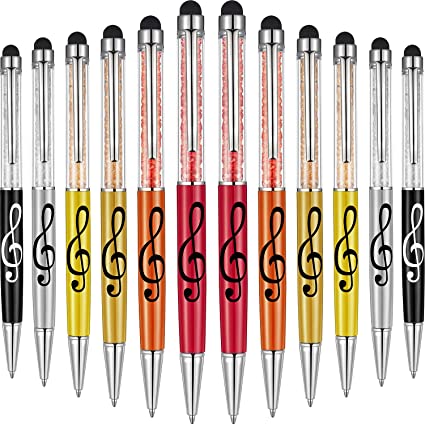 12 Pieces Stylus Pen Crystal Ballpoint Pens Retractable Touch Screen Pens Capacitive Diamond Writing Pens Music Note Ballpoint Pen 2-in-1 for Capacitive Touch Screen Devices