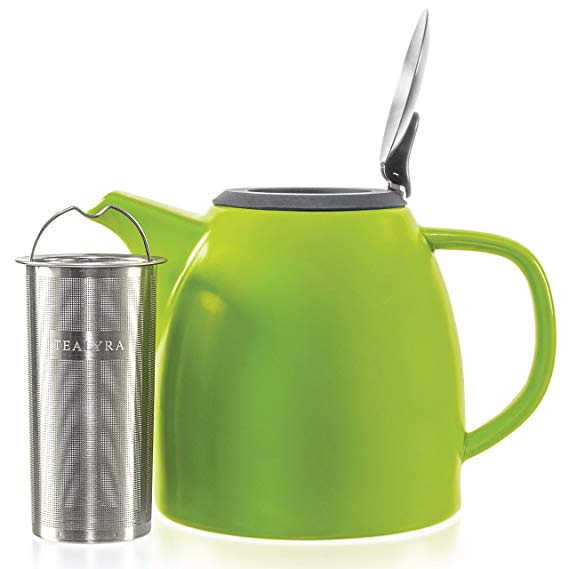 Tealyra - Drago Ceramic Teapot Lime - 1100ml (4-6 cups) - Large Stylish Teapot - Stainless Steel Lid and Extra-Fine Infuser To Brew Loose Leaf Tea - Dishwasher-safe - BPA and Leed-Free - 37-ounce