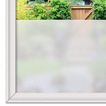 Rabbitgoo Privacy Window Film Frosted Window Sticker with Grid Lines Backing Frosted Glass Film Non-Adhesives Window Clings Static Cling Window Decals for Home Office Bathroom 17.5 x 78.7 inches