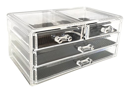 Sodynee Acrylic Jewelry & Cosmetic Storage Display Box 9 3/8" x 5 3/8" x 4 3/8"H,4 Drawers