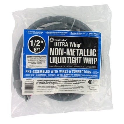 Southwire 55189407 1/2-Inch 6-Feet 10/3 ULTRA Whip-Pre-Assembled Non-Metallic Liquid tight Hook-Up Whip