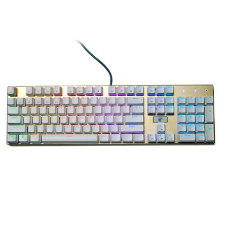 E-Element® Z-88 RGB LED Backlit Water-Proof Mechanical Gaming Keyboard with 104 Keys Anti-Ghost keys, Blue Switches, White Golden