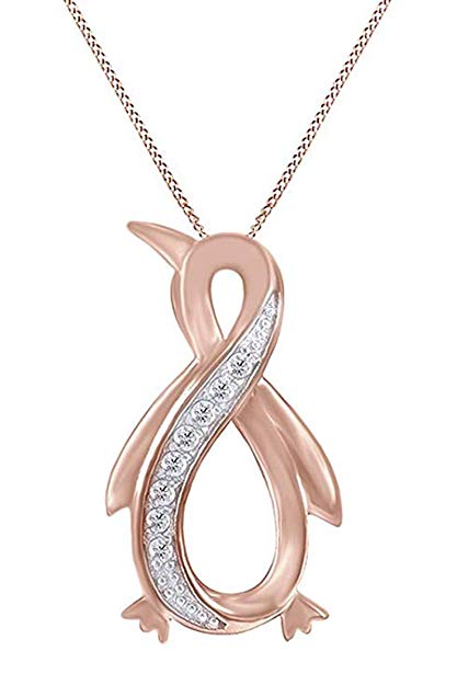 Cyber Monday Deals Jewel Zone US White Natural Diamond Penguin Infinity Pendant Sterling Silver / 10K Gold (1/10 Ct)