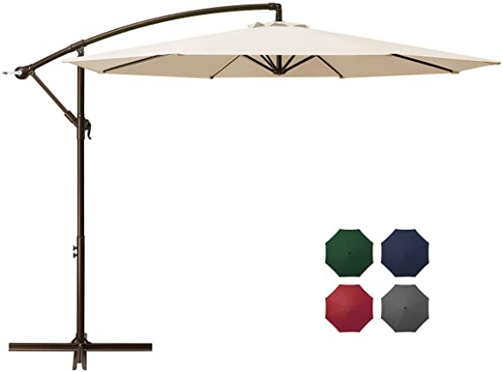 DOMICARE 10ft Offset Hanging Patio Umbrella with 8 Ribs, Outdoor Market Umbrella Easy Tilt Adjustment, Cantilever Umbrella for Backyard, Poolside, Lawn and Garden, Beige