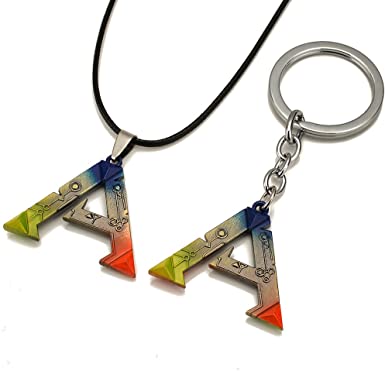 Generic PC Game ARK: Survival Evolved Alloy Keychain & Necklace Set Colorful Pendant, 3.8cm3.2cm