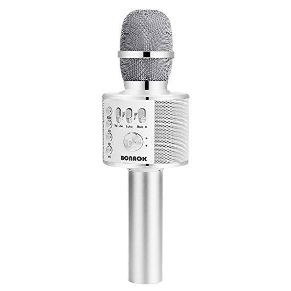 BONAOK BONAOK Wireless Bluetooth Karaoke Microphone,3-in-1 Portable Handheld Karaoke Mic Speaker Machine Christmas Birthday Home Party for Android/iPhone/PC or All Smartphone(Q37 Silver）