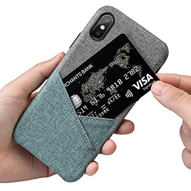 iPhone X Wallet Case,iPhone X Leather Wallet Case, iPhone x Premium Synthetic Leather Wallet Case [Card Holder], Slim Fit Durable Shockproof Cover for Apple iPhone X / iPhone 10- Green and Dark Grey