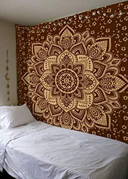 Exclusive " Orignal Brown Gold Ombre Tapestry by Labhanshi" , Mandala Tapestry, Queen Indian Mandala Wall Art Hippie Wall Hanging Bohemian Bedspread