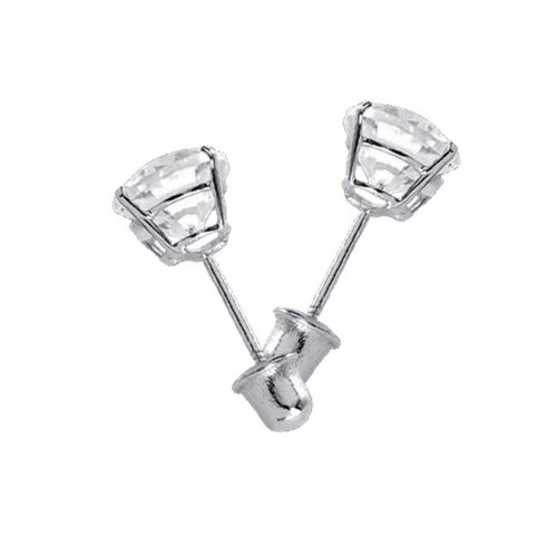 14k White Gold 4mm Round Solitaire Basket Set Stud Earrings with Screw Back - 12 Different Color Available