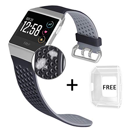 Jobese Compatible Fitbit Ionic Bands, Breathable Silicone Sports Bands with Crystal Protective Case Compatible Fitbit Ionic Smart Watch Soft Accessories Wristbands