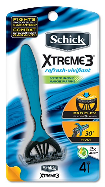 Schick Xtreme 3 Refresh Disposable Razor with Scented Handle, 4 Count
