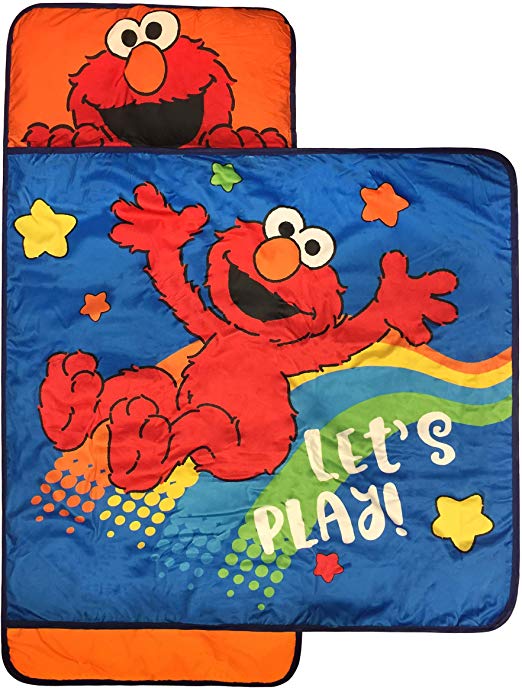 Jay Franco Sesame Street Lets Play Nap Mat - Built-in Pillow and Blanket Featuring Elmo - Super Soft Microfiber Kids'/Toddler/Children's Bedding, Ages 3-7 (Official Sesame Street Product)