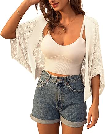 GRACE KARIN Womens Crochet Summer Cardigan Shrug 2024 Lightweight Open Front Hollow-out Batwing Cardigan Sweater Outwear