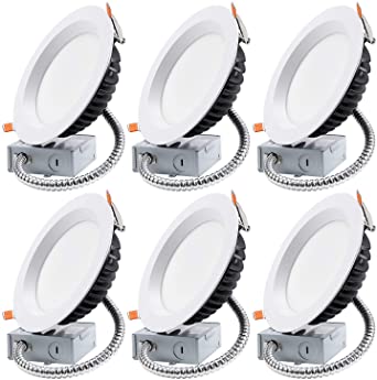 TORCHSTAR 6 Inch LED Slim Recessed Lighting with Junction Box, 18W(150W Eqv.), Dimmable Airtight Downlight, IC Rated, 1500lm, 5000K Daylight, ETL & Energy Star Listed, 5 Years Warranty, Pack of 6