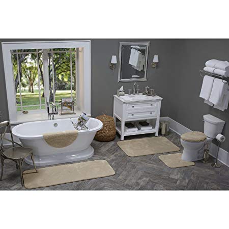 Maples Rugs Bathroom 3pc Cloud Washable Non Slip Bath Mats Sets [Made in USA] for Kitchen, Shower, and Toilet, Clay Beige