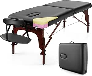 Giantex Portable Massage Table 84 Inch, Folding Lash Bed with Premium Foam & Beech Wood Legs, Professional Spa Salon Bed with Face Cradle & Carrying Case for Beauty Tattoo Eyelash, Hold up to 1000 LBS