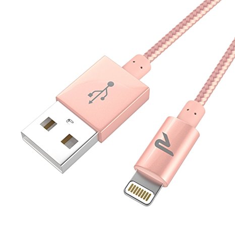 iPhone Charger Cable Rose Gold Nylon 1m / 3.3ft - [Apple MFi Certified] Rampow® - LIFETIME WARRANTY - iPhone 6s Charger - Aluminum Head for iPhone 6S Plus 6 Plus SE 7 Plus 5 5S 5C, iPad Pro Air, iPad Mini 2 3 4, iPod - iOS10 - Rose Gold