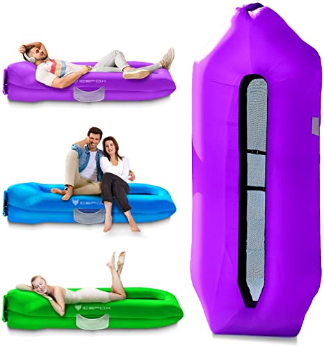 IceFox Inflatable Couch, Pool Floats, Inflatable Lounger& Anti-Air Leaking Design-Ideal Air Sofa, Cool Inflatable Beach Chair for Hiking Gear & Music Festivals…