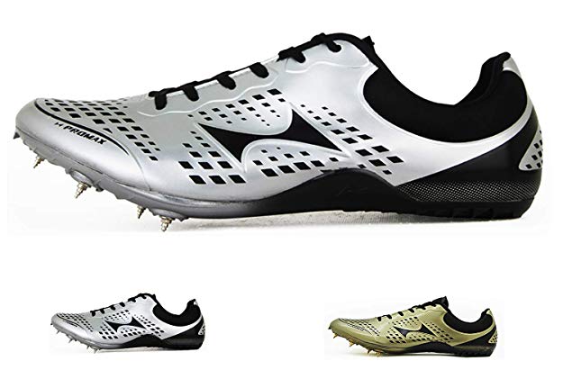 HEALTH Women's Men's Track and Field Shoes Track Spike Running Sprint Shoes Mesh Breathable Professional Athletic Shoes Gold & Silver