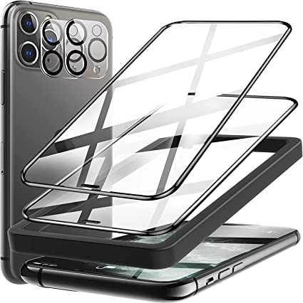 LK [2 2] Screen Protector for iPhone 11 Pro Max 6.5 Inch with Camera Lens Protector, 9H Tempered Glass, Max Coverage, Shatterproof, Come with Easy Frame Installation Tray