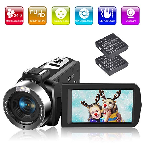 Camcorder Video Camera Full HD 1080P 30FPS 24.0MP 18X Digital Zoom Camcorder Camera with Remote Control and LED Fill light
