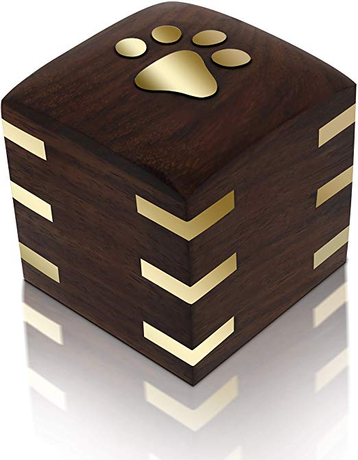 Royal Matter Rosewood Wooden Pet Urn for Dogs or Cats with Brass Paws and Brass Corners (Tiny Box 1.5 cu. in. 2"x 2"x 2.25")