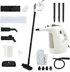 COSTWAY Handheld MultiPurpose Steam Cleaner with 17 Pieces, 350ml Large Capacity Steam Mop Continuous Fill water, Portable Chemical-Free Steamer for Home Use Carpet, Floors, Windows, 1400W, Grey