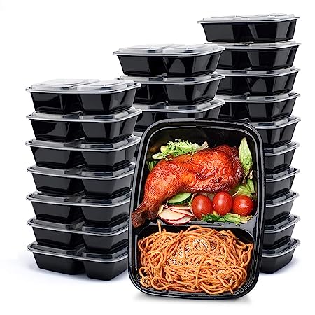 Glotoch 50pack 32ounce Food Storage Containers Set with Lid for Meal Prep and Portion Control in 2 Compartment Bento Box-Microwaveable, Freezer & Dishwasher Safe